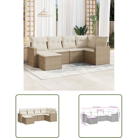 The Living Store 6-tlg. Garten-Sofagarnitur mit Kissen Beige Poly Rattan - Gartensorte - Gartenmöbelset - Esszimmergarnitur - Lounge Möbel - Outdoor Sofa (1/3)