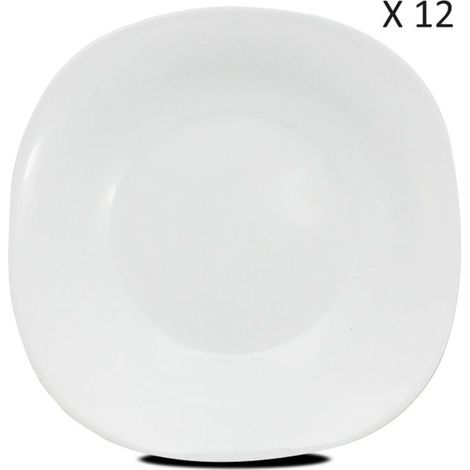 Assiette creuse / plat de service carré - JUANIO - 23x23 cm - Lot 12 - Verre opale - Micro-ondes & lave-vaisselle (1/4)