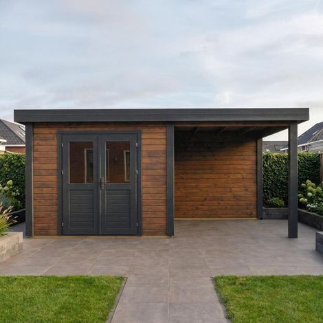 Abri de jardin en bois Aura 6.06x2.59m - 15.7m2 - Ep. 28mm - Traité (1/4)