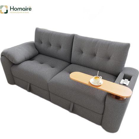 Canapé modulable en peluche gris avec rangement et accoudoirs 207,5 x 80 x 87 cm HOMAIRE (1/5)
