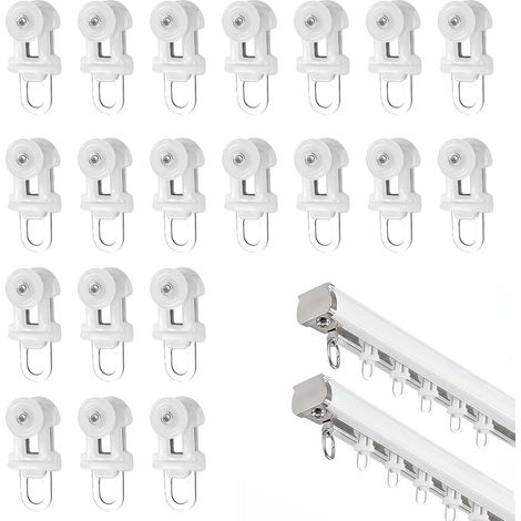 Lot de 20 Rouleaux pour Rail de Rideau Silencieux - Crochet Glisseur en Acier Inoxydable et PP, Roulette Fluide pour Tringle à Rideaux, Idéal Salon, Pergola et Salle de Bain (1/5)