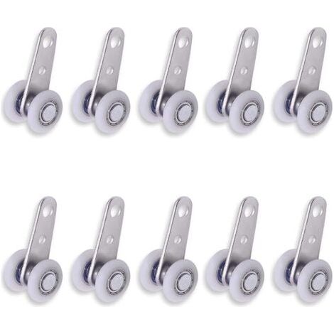 Lot de 10 poulies en métal 49 x 22 mm avec 2 roues en plastique pour portes coulissantes d'armoire (1/5)