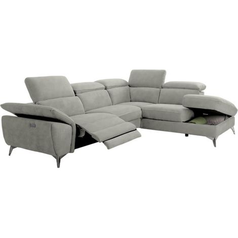 Canapé d'angle de relaxation électrique microfibre Skina-Gris clair-angle droit
