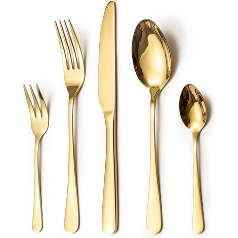 Besteckset Edelstahl Spiegelpoliert Messer Gabel Löffel 60 Stück gold (1/5)