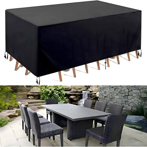 Housse de protection d'extérieur pour Meubles Jardin 210D Chaise Table 325x208x58cm Noir (1/5)