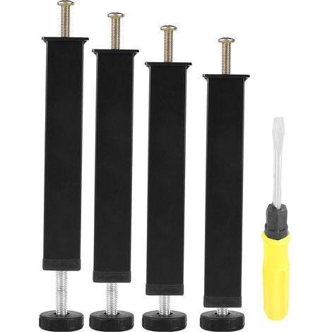 Pied de Lit 25 cm à Visser 4 Pcs Pied Sommier à Lattes Réglable Pieds Metallique Noir Métal Support de Lit Pied de Meuble (1/5)