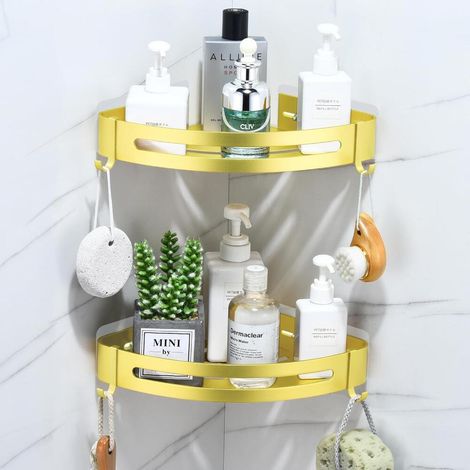 Porte Gel Douche Adhésif Etagere Douche Angle Aluminium Or Sablé (1/5)