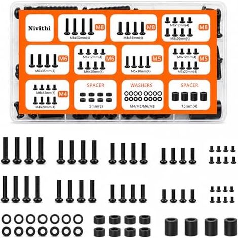 Kit Vis VESA/Montage TV (Noir/Fer) M4/M5/M6/M8+Rondelles/Entretoises.Compatible Supports Mural&TV-Standfüße,Vis de Remplacement Universel-TS10 -