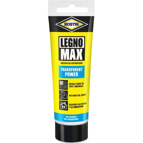 Bostik Legno Max Transparent innovativo adesivo per incollare il legno, senza poliuretani, extra forte e impermeabile tubetto 85g Trasparente (1/2)