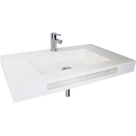 ONDEE - Lavabo plano suspendido LICEO - Solid Surface - con rebosadero y reborde - 80 cm (1/4)