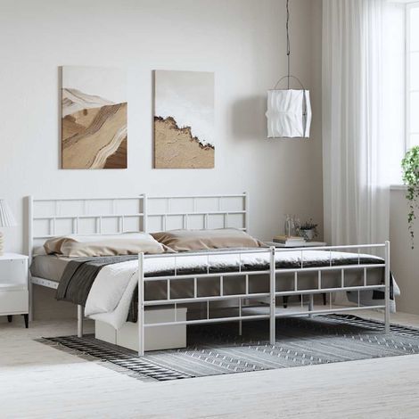 Cadre de lit métal sans matelas et pied de lit blanc 183x213 cm (1/5)