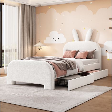 Bett Kinderbett Stauraum 90x200 Kaninchen Weiß OKMYHOME (1/5)