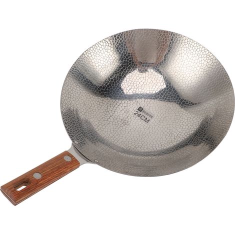 Poêle à frire avec manche en bois, chauffe rapide, acier inoxydable 304, multifonctionnelle, antiadhésive, 24 cm (1/5)