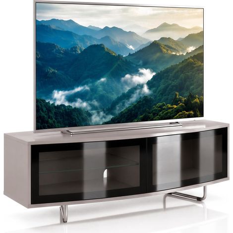 Centurion Supports Caru Gloss Black Greige Beam-Thru Remote Friendly Super-Contemporary "D" Shape Design 32"-65" LED/OLED/LCD TV Cabinet (1/5)