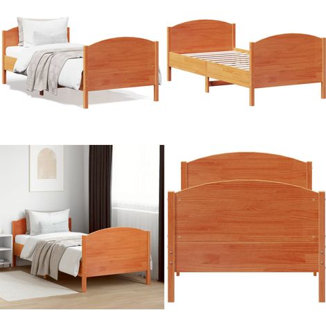 Cadre de lit sans matelas cire marron 75x190 cm bois pin massif - Cadre De Lit - Lit En Bois - Lit Double - Meubles Chambre - Literie - Home & Living