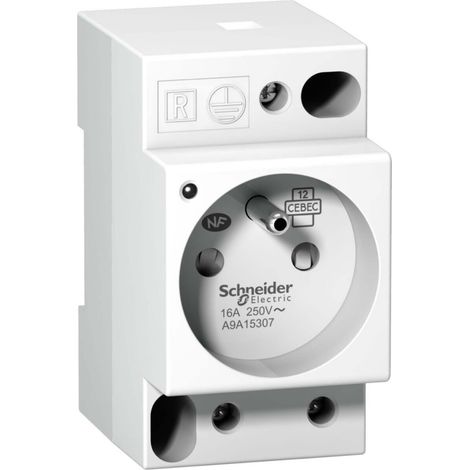 Französische Steckdose. Acti 9 2P+E 250V 16A mit LED-Anzeige und DIN-Schienenmontage.