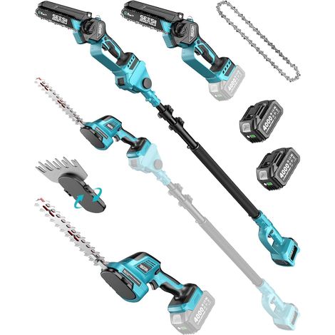 Telescopic Hedge Trimmer 6-in-1 Mini Chainsaw - 4.57m Pole Pruner with 2 x 4000 mAh Batteries Maximum Range up to 4.57 m, 30 ml Oil Bottle (1/5)