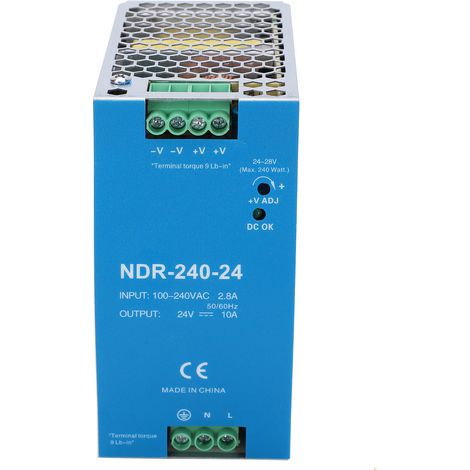 Alimentation industrielle NDR-240-24 certifiée BERM, convertisseur rail DIN pour armoires électriques et drivers PLC, tension d'entrée 100-240VAC, capteurs compatibles (1/5)