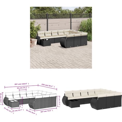 Salon de jardin 11 pcs avec coussins noir résine tressée - Ensemble Salon De Jardin - Mobilier De Jardin - Salon D'extérieur - Résine Tressée - Rotin Synthétique - Home & Living (1/3)