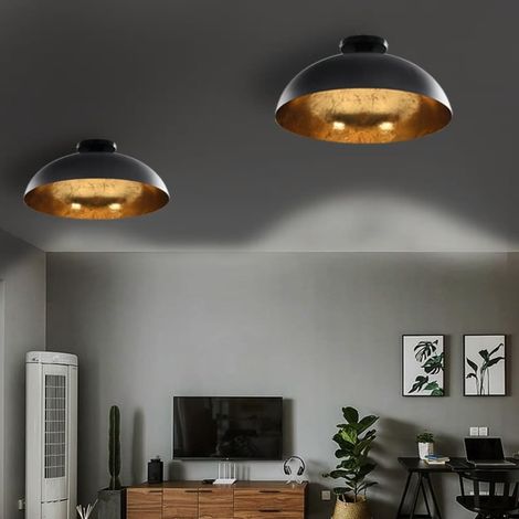 vidaXL Lámparas de techo 2 uds semiesféricas negro y dorado E27 (1/5)