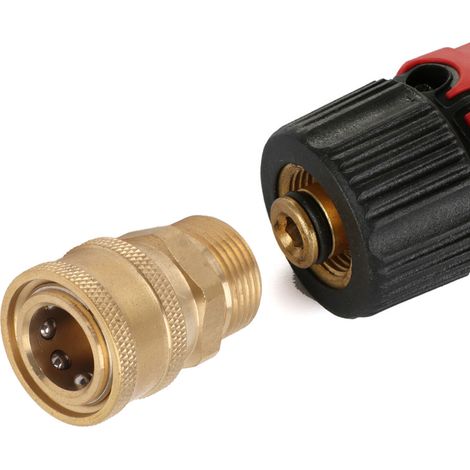 Zwei Schnellwechseladapter für Hochdruckreiniger und Autowaschpistolen, 3/8 Zoll auf M22 Außengewinde, Verschraubung aus reinem Kupfer, 15 mm Innenbohrung aus reinem Kupfer. (1/5)