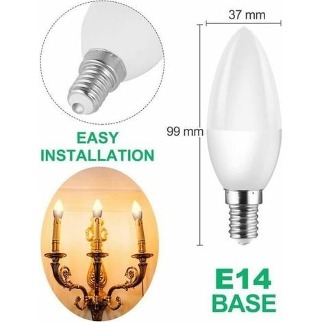 6er-Pack E14-LED-Lampen mit kleinem Edison-Schraubsockel (SES), entspricht 40-W-C37-Halogenlampen, 400 lm, 3000 K warmweiß (1/3)