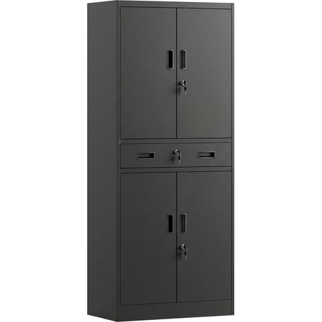 CHICFURN Armoire métallique 75 x 40 x 180 cm noire avec serrure, tiroir et étagères réglables (1/5)