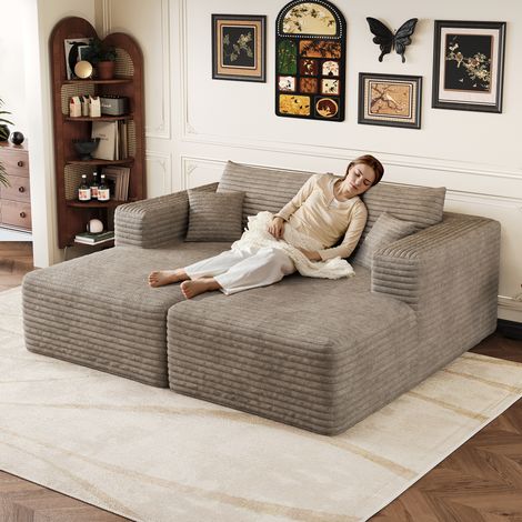 Bequemes Corduroy-Sofa moderne minimalistische bekleidete Couchen,Schwamm Chaiselongue Sofa für den Wohnraum, Modernes modulares Boneless Modular Sofa,Schlafsofa,Camel – Entpacken und entspannen Sie s (1/5)