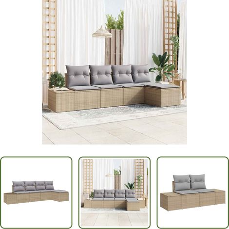 vidaXL Poly-Rattan - Garten-Sofa-Set mit Kissen 5 pcs Beige und Hellgrau Poly-Rattan (1/5)