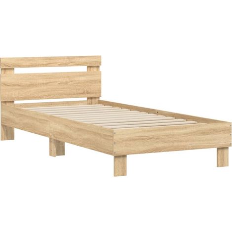 Estructura cama con cabecero sin colchón roble Sonoma 90x190 cm vidaXL