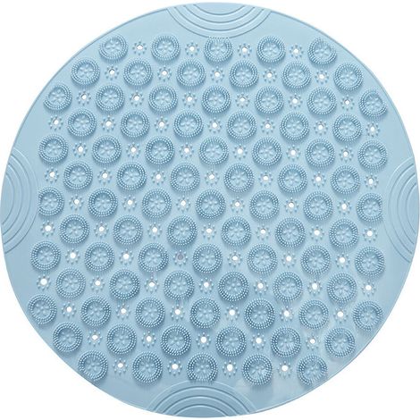 Runde Massage-Badematte, rutschfeste Duschmatte, Badematte, maschinenwaschbare Duschmatte, Badewannenmatte mit Abflusslöchern und Saugnäpfen, 55 x 55 cm, Hellblau (1/5)