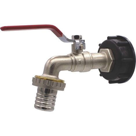 IBC-Kugelhahn – 1 Stück – Messing matt verchromt – Optimierter Durchfluss S60x6 – Für Industrie- und Gartentanks – Schwarz und Silber (1/5)