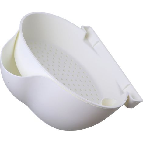 Panier à fruits et légumes créatif en plastique pour les personnes paresseuses, avec support pour téléphone, bol à graines de melon et assiette à fruits à double compartiment égouttoir, blanc. (1/5)