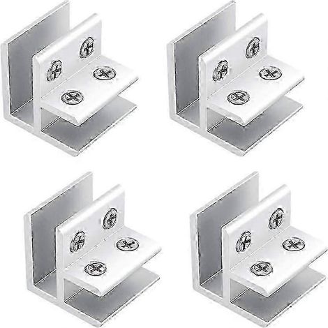Ensemble de 4 supports de serrage réglables pour verre, argentés, en aluminium, à angle de 90 degrés, pour verre d'une épaisseur de 10 à 12 mm (1/5)