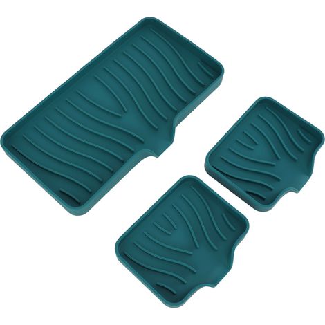 Porte-savon de cuisine en silicone vert, avec déflecteur d'évier et porte-éponge pour salle de bain et toilettes. (1/5)