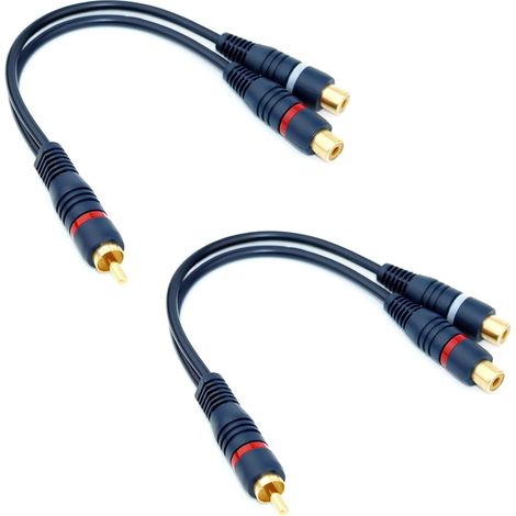 2 Pcs Câble RCA vers Double Femelle, Répartiteur de Câble Audio Adaptateur R-C-A Jack 3.5, Bleu Foncé - 15 cm, Fil Musique RCA Double pour les Lecteurs CD, MP3 et Autres Sources Audio Stéréo
