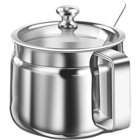 Ghee Container, 500ml Stainless Steel Storage Pot, Elegant Design for Spices with Lid and Spoon, Seasoning Jar for Oil Sugar Salt Tea Cooking Countertop Organization (1/5)