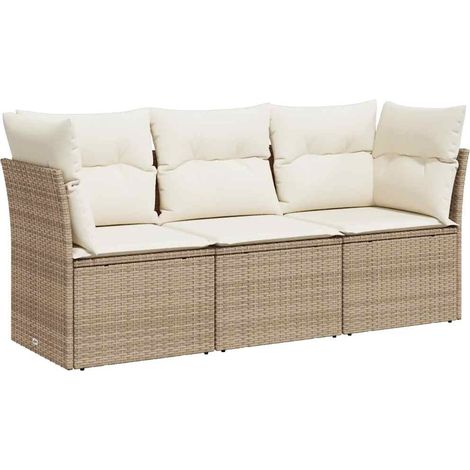 Salon de jardin canapé d'extérieur modulable résine tressée avec coussins beige 3 pièces (1/5)