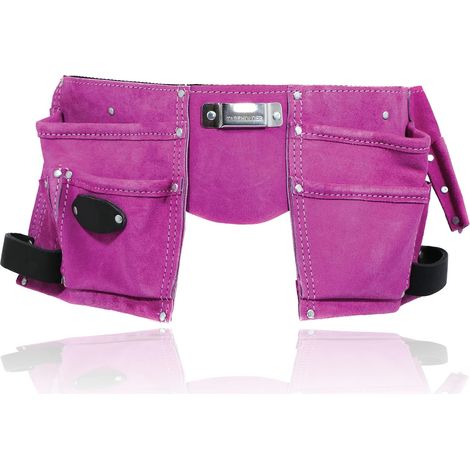 Ceinture porte-outils de jardinage rose double cuir 11 poches support violet réglable daim (1/5)