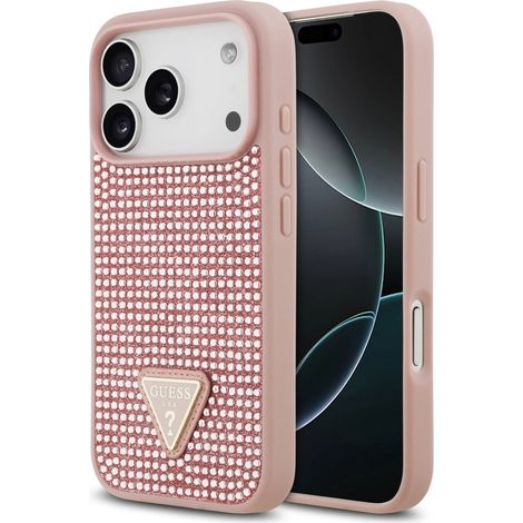 Coque Guess à logo triangulaire en strass rose pour iPhone 17 Pro