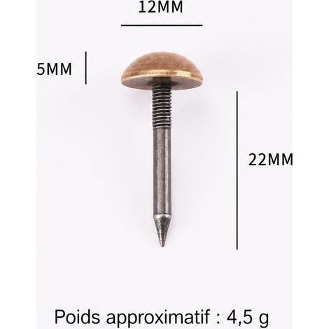 Clou décoratif demi-sphérique en fer bronze antique 1,2 cm 1.2 cm bronze 2,7 × 1,2 × 2,7 cm 4 g – Livraison gratuite