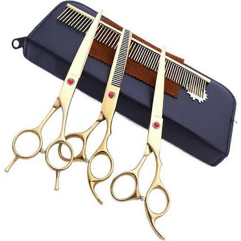 Edelstahl-Tierschere für Hunde und Schafe, goldenes Pflegescheren-Set (1/5)