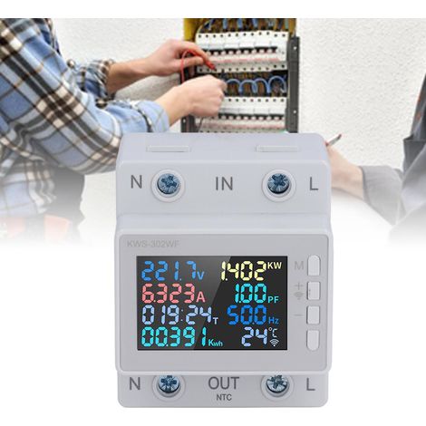 Compteur multifonctionnel de tension/courant/fréquence/puissance/énergie monté sur rail avec commande sans fil WIFI graffiti et écran couleur numérique haute définition, AC170-270V/63A. (1/5)