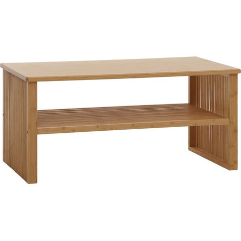 Bambus Couchtisch HHG-583, Wohnzimmertisch Tisch Sofatisch Beistelltisch, Ablagefach MVG-zertifiziert 46x97x55cm