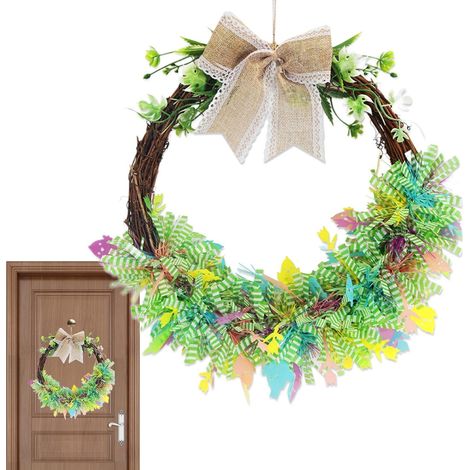 Couronne de Printemps pour Porte d'Entrée 38 cm Poussin et Lys Artificiels Couronne Artificielle de Pâques Porte d'Entrée pour Intérieur Bureau Table Étagère Chambre Fêtes Qu (1/5)