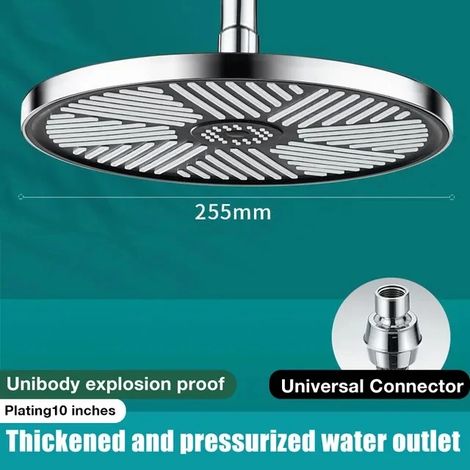 (Silver - douche haut de gamme) Ensemble de douche de plafond à grand panneau de 25 cm (10 pouces) avec pommeau de douche haute pression et jet pluie, 3 modes, ABS. (1/5)