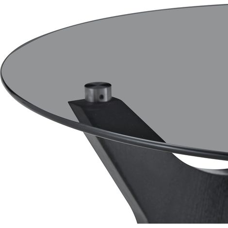 Table basse ronde avec plateau en verre, table de salon moderne avec cadre en bois noir, table à café stable de 80cm, résistante à la chaleur et aux rayures, pour salon, bureau et salon de détente (1/5)
