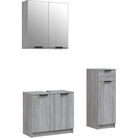 Maison Exclusive - 3-tlg. Badmöbel-Set Grau Sonoma Holzwerkstoff