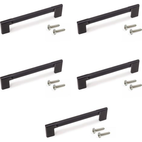 Emuca Lot de 5 poignées pour meubles Sofia, L189mm, entraxe 160mm, Aluminium , Peint en noir (1/5)
