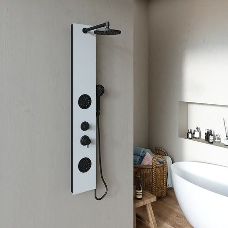 Pannello doccia 140x22cm in alluminio bianco e nero a 3 funzioni con doccino e flessible Amur (1/4)
